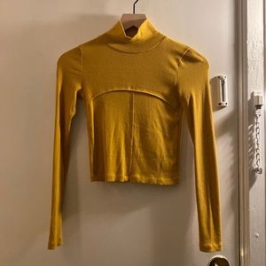 Aritzia Wilfred mustard yellow mock neck sweater